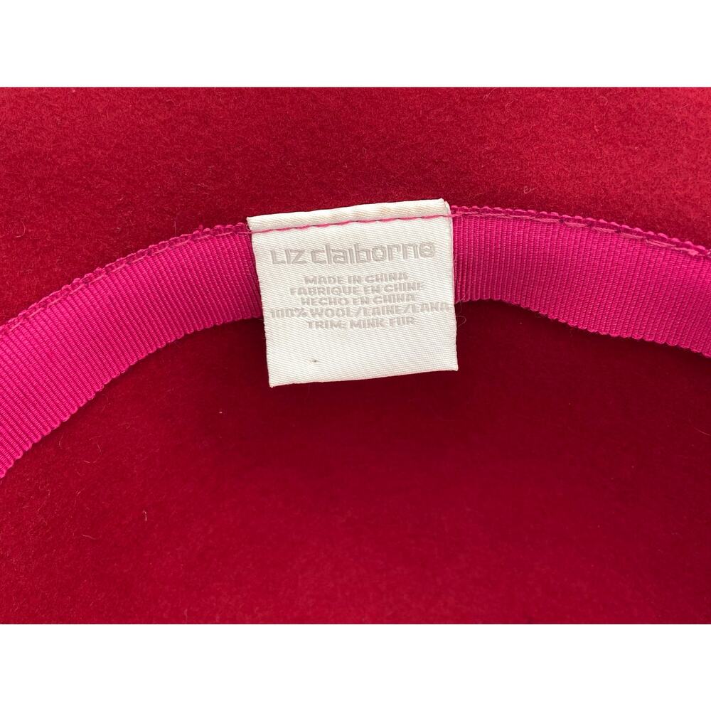 Vintage Liz Claiborne Red Wool Cloche Hat with Mink Fur Trim and Beaded Accent - Picture 10 of 14